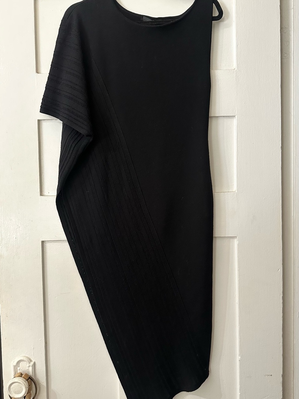 Elegant Asymmetric Black Knit Women's Dress by Donna Karan Signature Sz Md